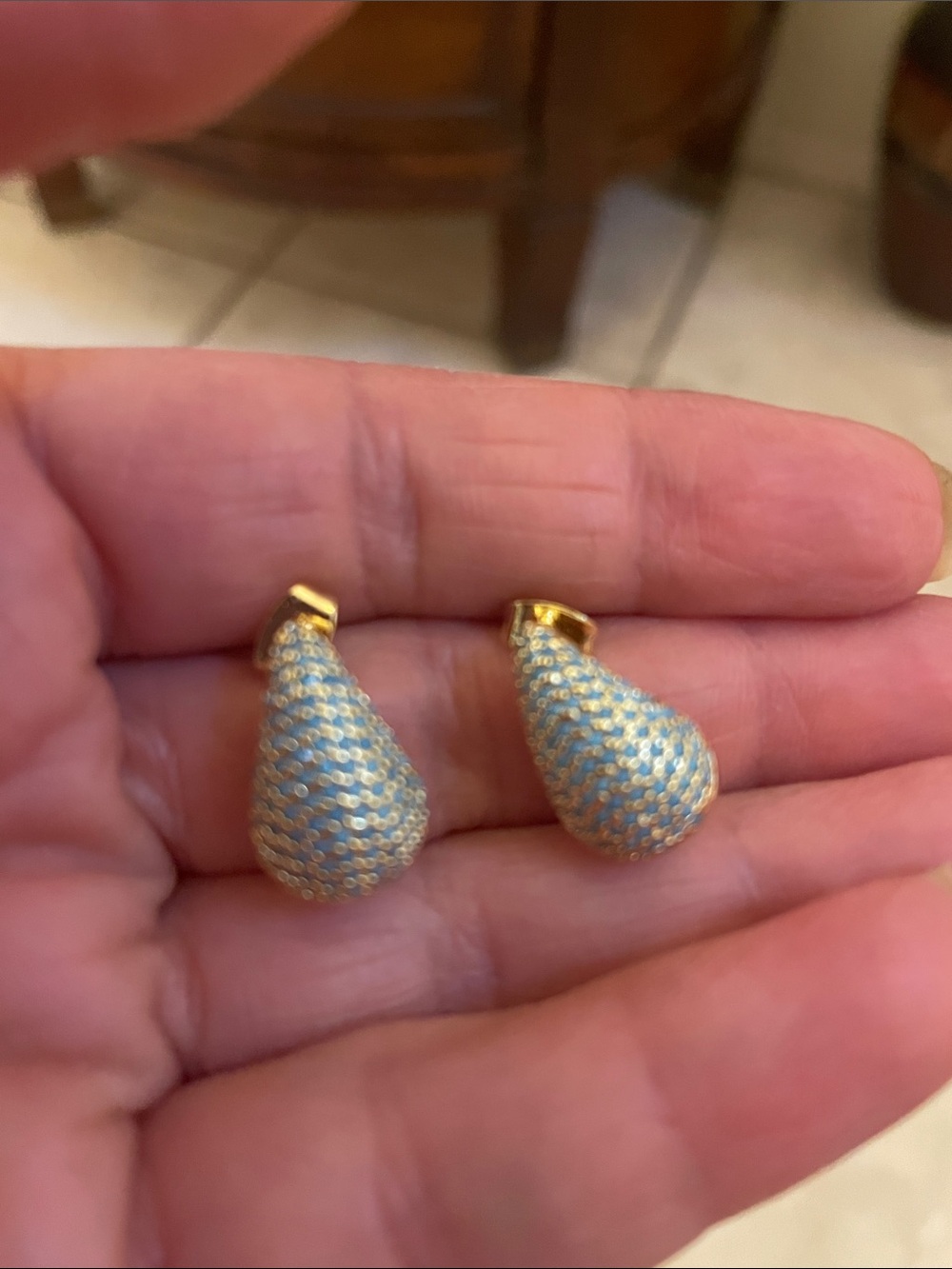 Gold Teardrop Blue Pavé Earrings - Brand